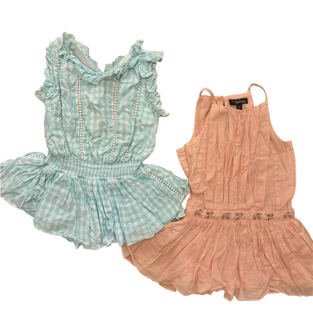 Velveteen Kids Blue And Peach Drop Waist Dresses